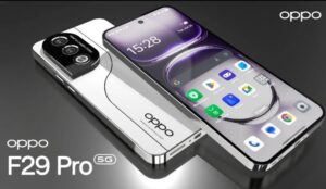 OPPO F29 Pro 5G – sleek design, 6.74-inch AMOLED display, 108MP camera, Marble White & Granite Black colors.