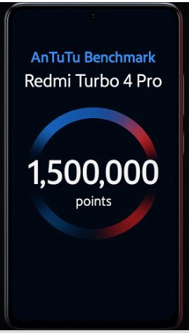 Xiaomi Redmi Turbo 4 Pro Antutu benchmark score of 1,500,000 points displayed on a smartphone