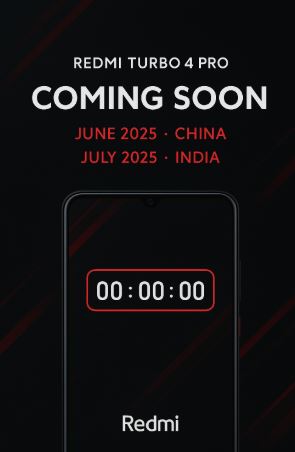 Xiaomi Redmi Turbo 4 Pro launch event teaser with June 2025 China and July 2025 India dates